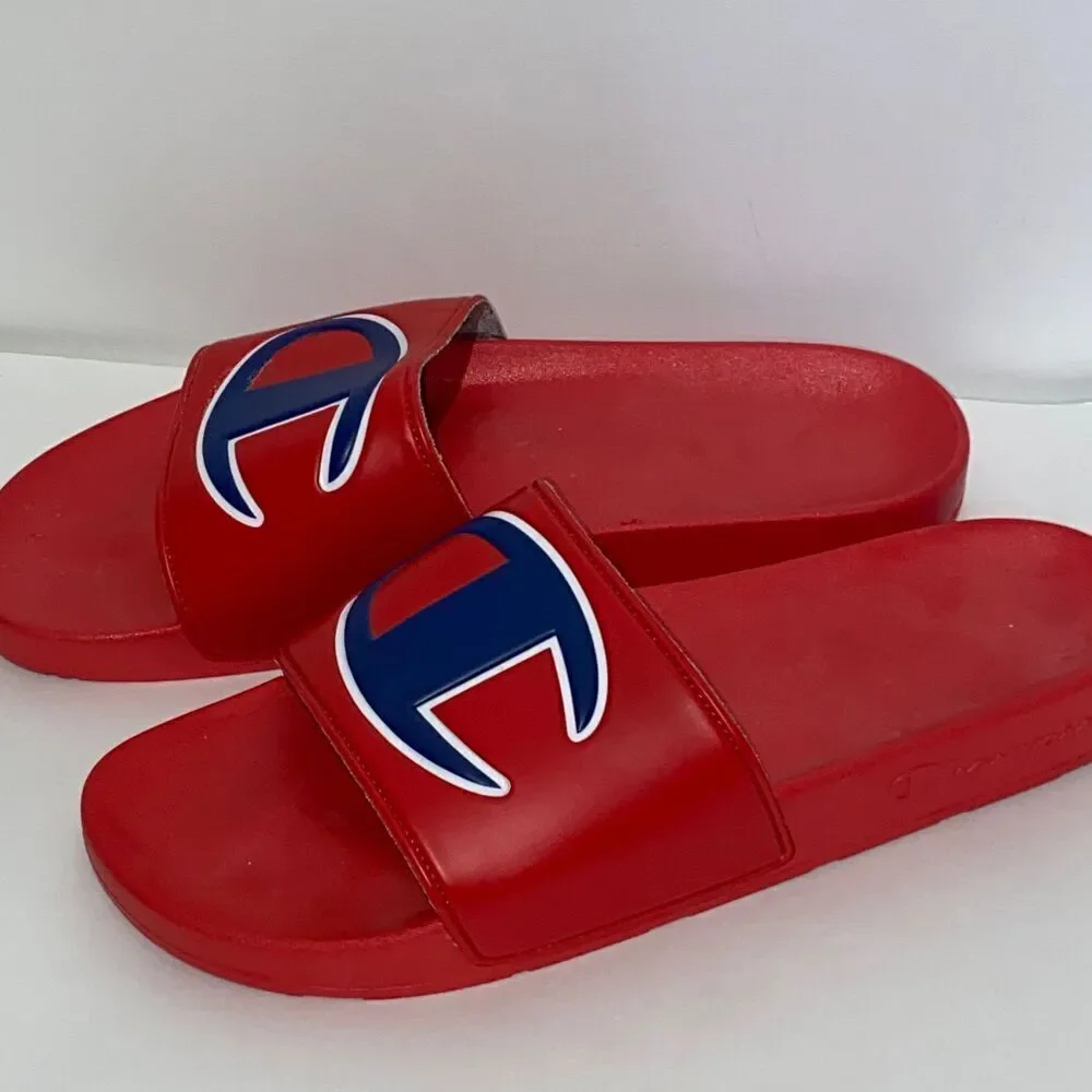 Champion Men's Red Blue IPO Logo One Strap Slide Sandals Size 13‎
